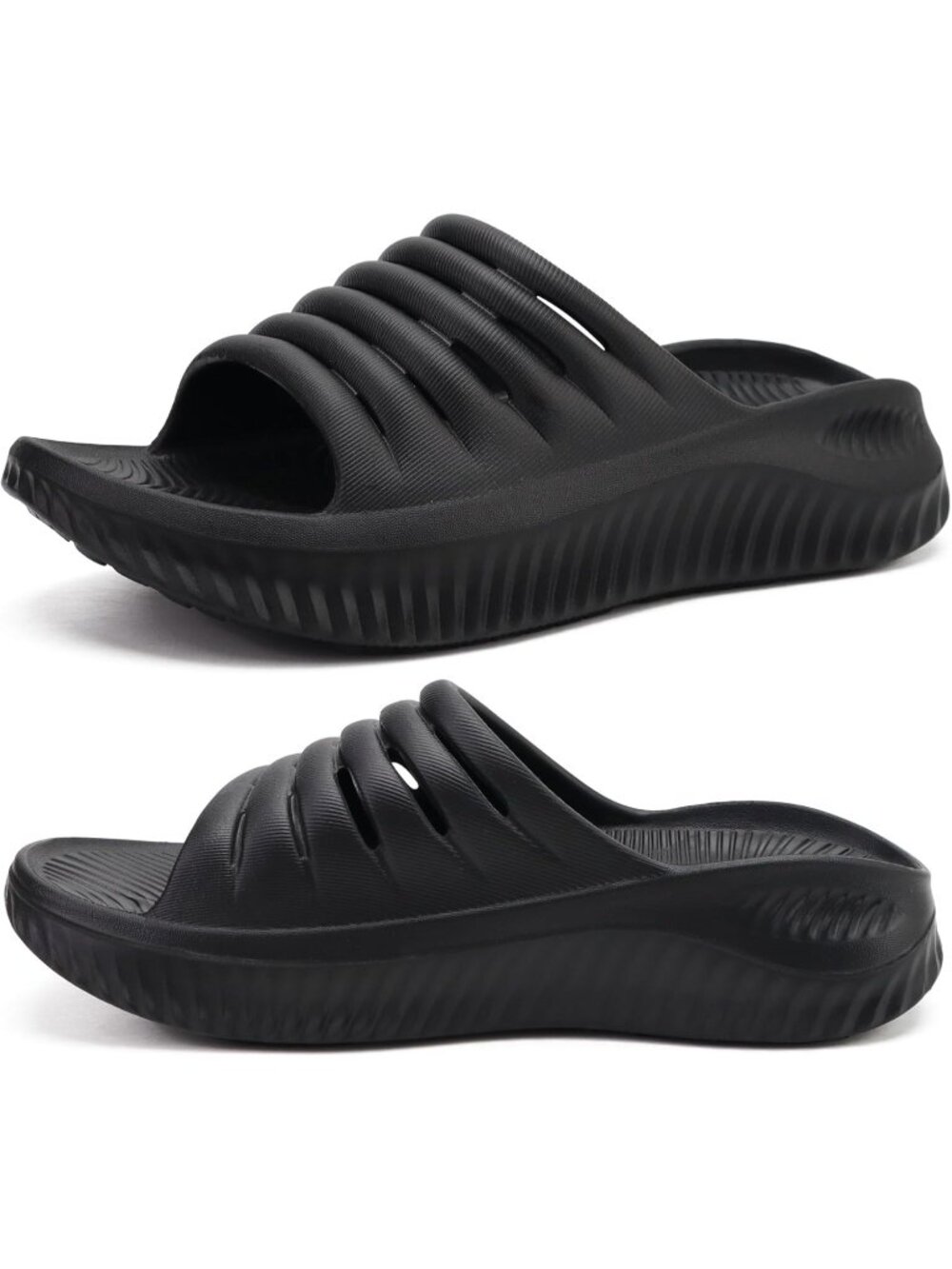 🆕 Women's All Black Sandals With Comfortable Arch Support Sport Slides Casual